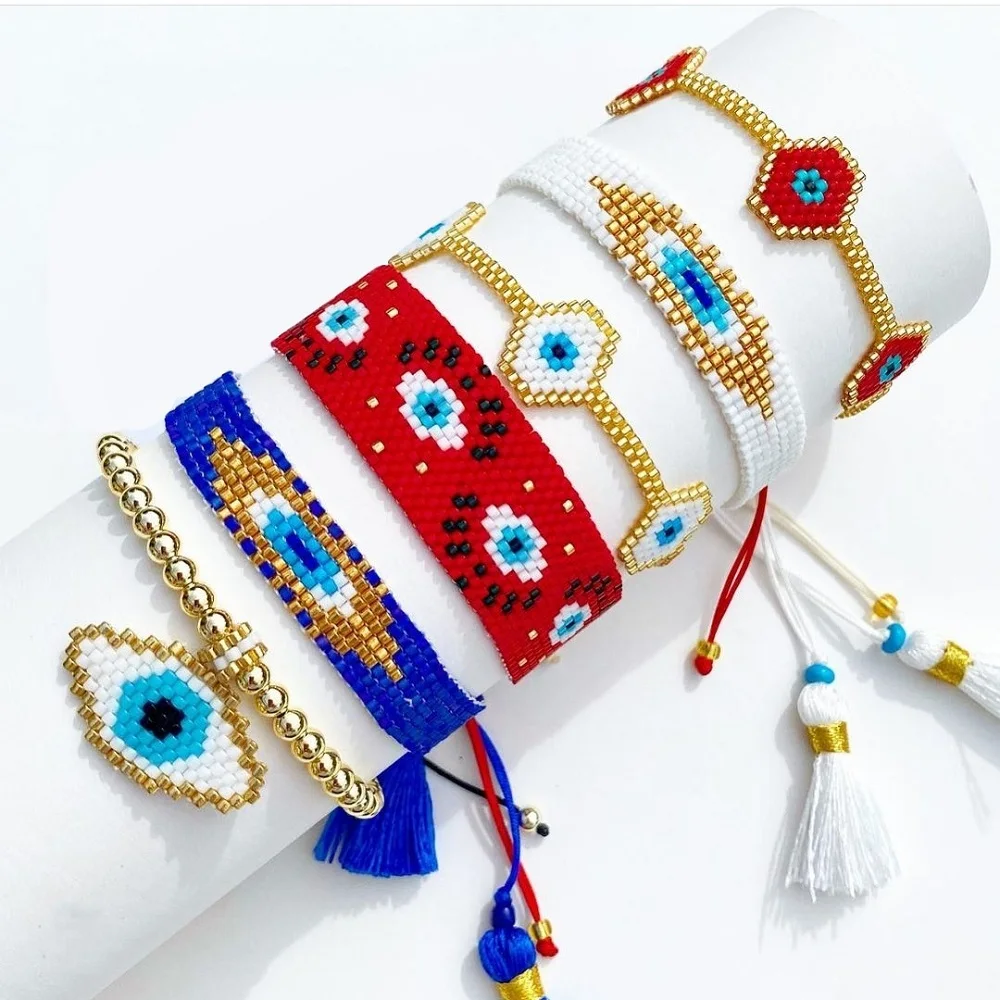 

Go2boho Handmade Woven Unique Jewelry Gifts Accessories Tassel Pulseras Miyuki Beads Evil Eye Bracelet For Women