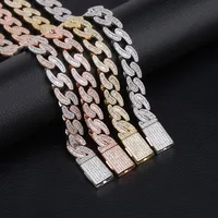 

AAA CZ Prong Setting Cuban Link Chain 14mm Heavy Miami Baguette Zircon Iced Out Cuban Link Necklace Bling Bling Hip Hop Jewelry