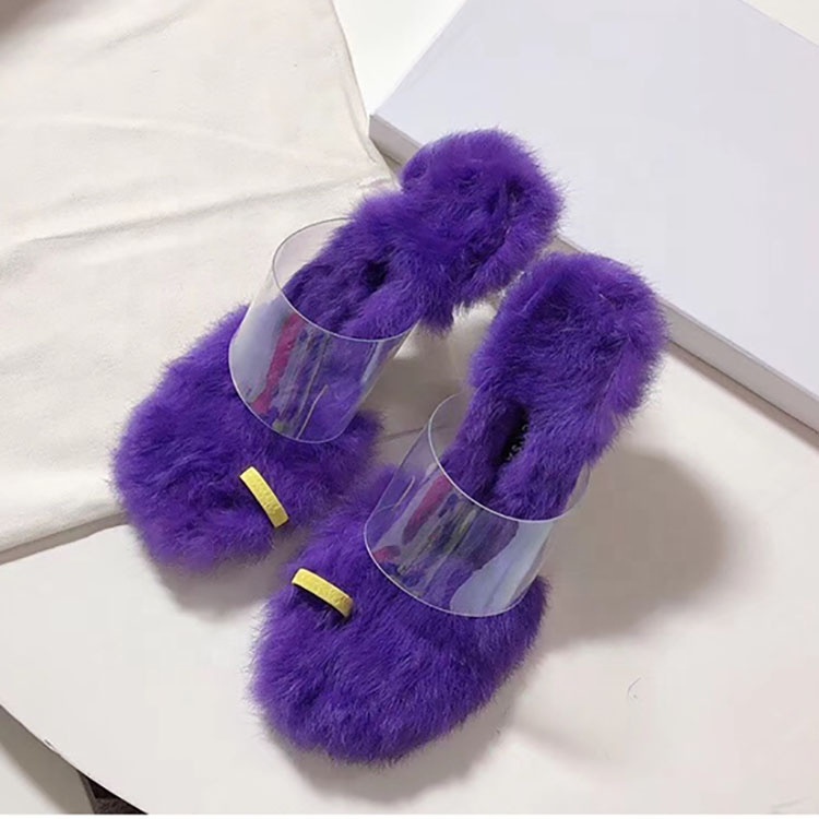 

2020 designer fur + pvc style and support color customization high heel sandals for women