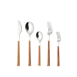 Christmas gift Home Hotel Restaurant Stainless Steel Wood Grain Abs Plastic Handle Cutlery Set