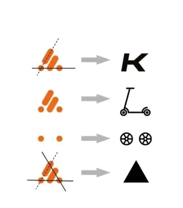 Concepto del logo KEPOW: de la K al patinete