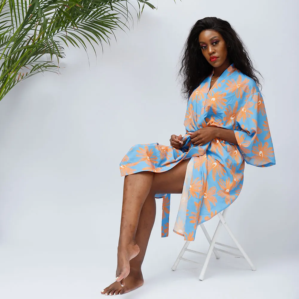 

African Print Sleepwear Kimono Silk High Quality New Design Printing Kimono, As pictures