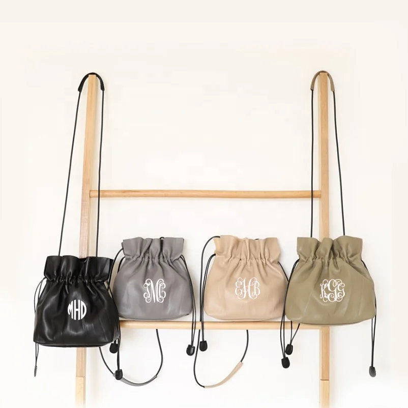 

Personalized PU Leather Shoulder Bag Monogrammed Drawstring Crossbody Blank Bag