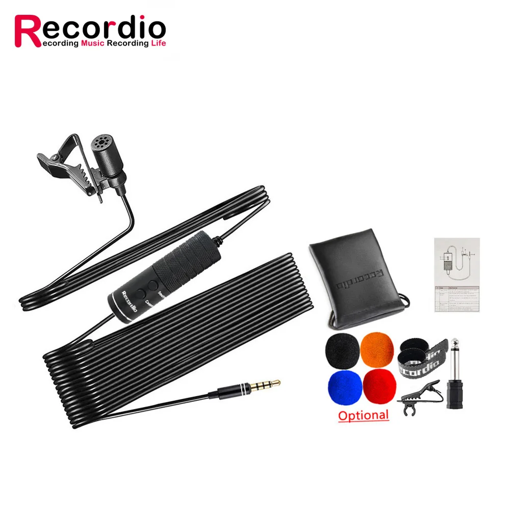 

Professional Microphone 6M Lavalier Stereo Audio Recorder Interview Clip Microphone for camera smartphone laptop, Black