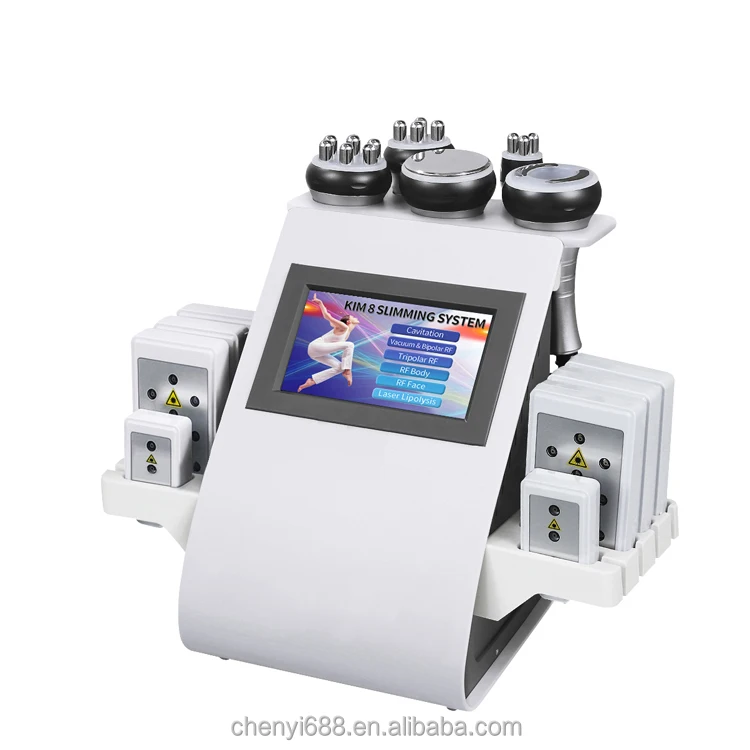 

New type 6 in 1 laser machine body weight loss radio frequency ultrasonic weight loss machine vacuum cavitation system, White