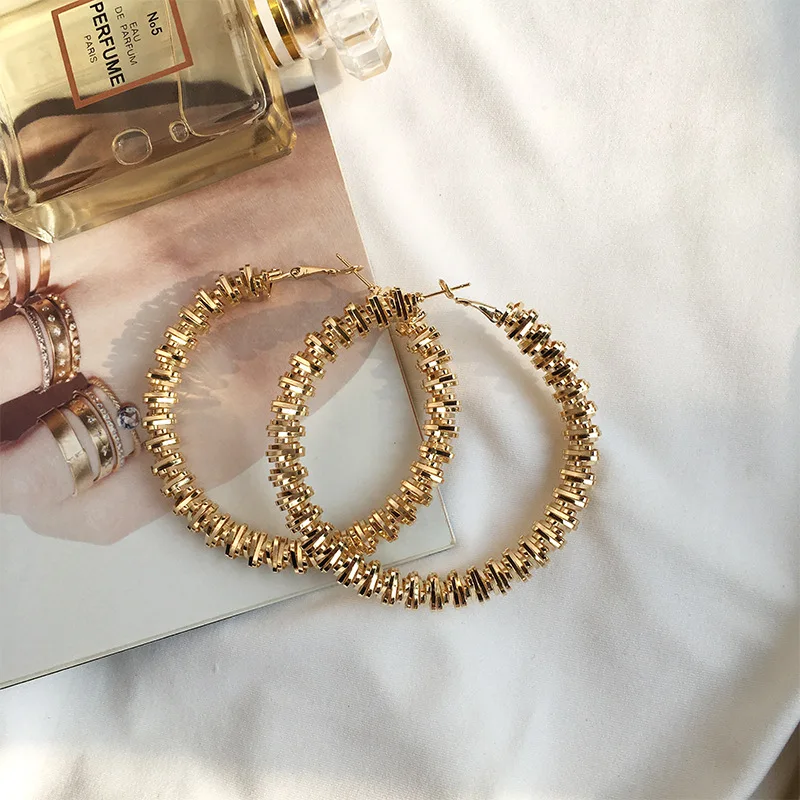 

YD Jewelry 2021 New Arrival Big 9ct Gold Plated Twisted Large Hoop Earrings Large Circle Creole Hoop Earring for women girl