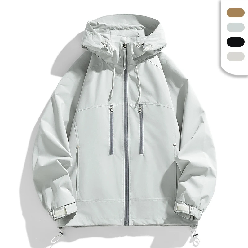 Men's Practical Waterproof Hiking Jacket With Custom Logo Black Solid Zip Pocket Outdoor Hooded Jackets