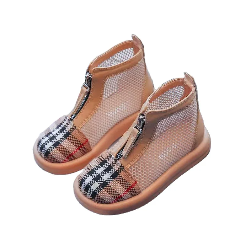 

6 to 12 year old girl 2021 summer breathable mesh hollow out British sandals short Martin boots