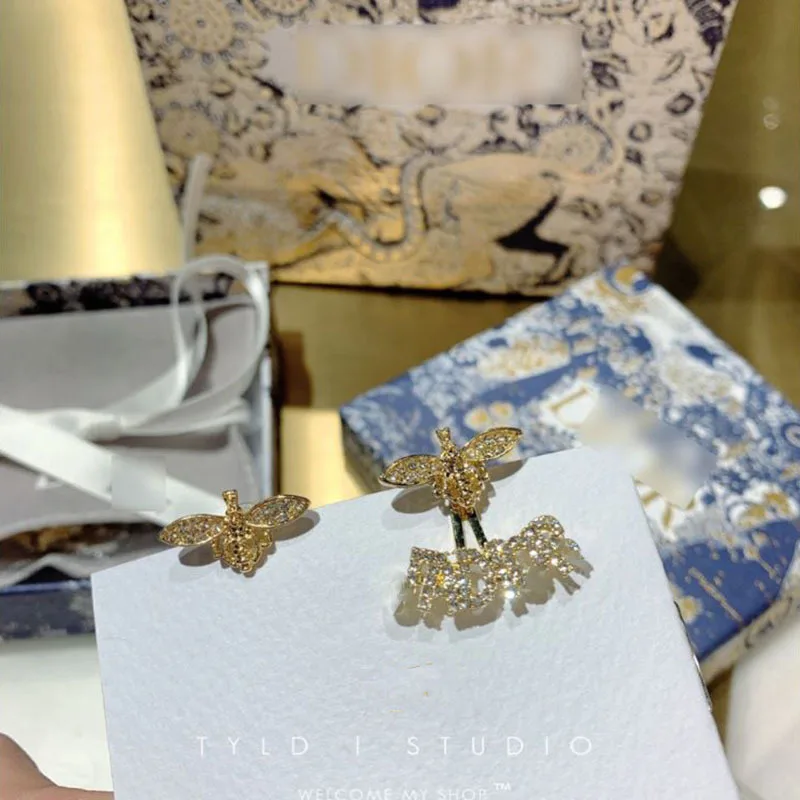 

New 2021 Fashion DR S925 Silver Needle Personality French Letter Bee Elegant Stud Earrings