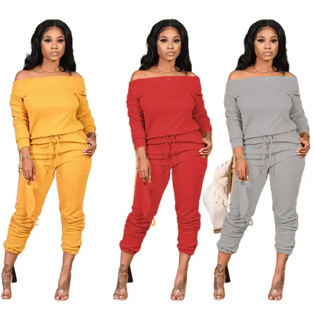 

European American Women's Clothing Stripe Loose off-Shoulder Fashion Casual Autumn and Winter Two-Piece Suit