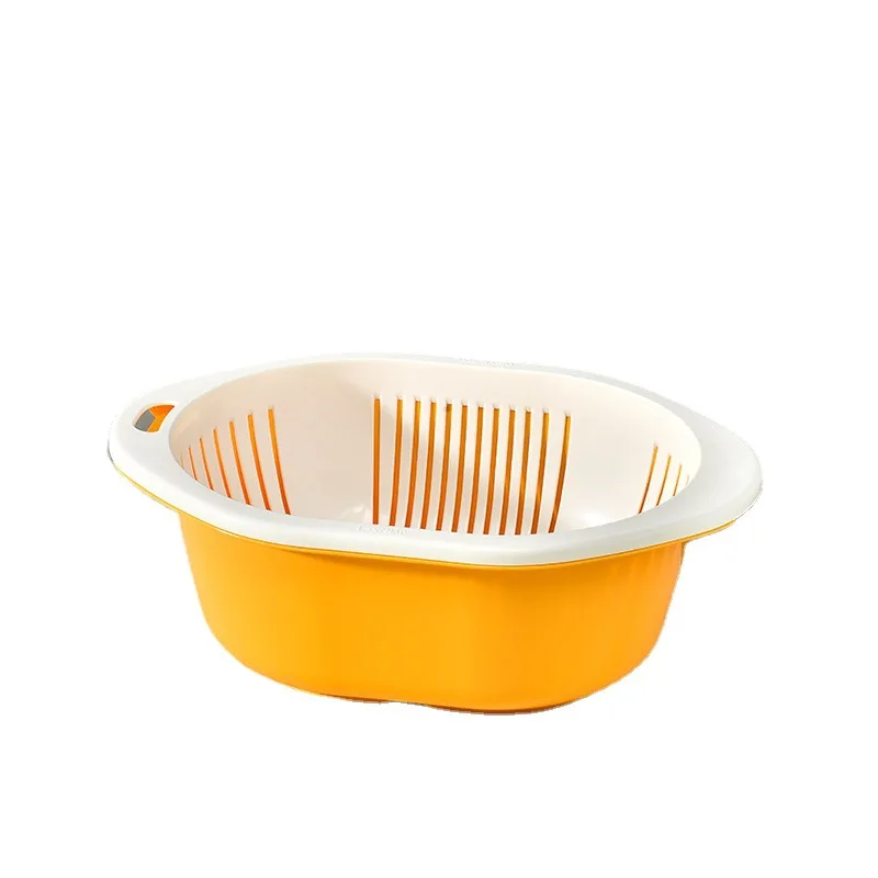 

SQ19 Nordic style Double Layer Fruit and Vegetable Drain Basket Plastic Large Kitchen Storage Fruit Vegetable Drainer Basket, 4 colors