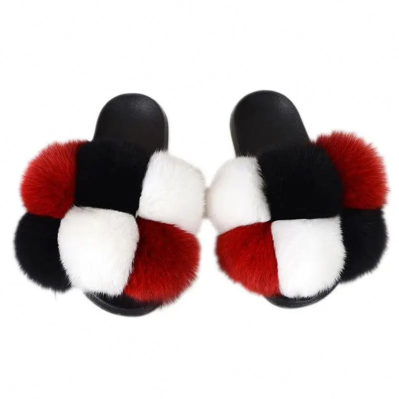 

Zebra Fluffy Slippers Female Fox And Raccoon Playform Slides With Fur For Womens Wholesale Woman Custom Slipper Comfertablr Trim