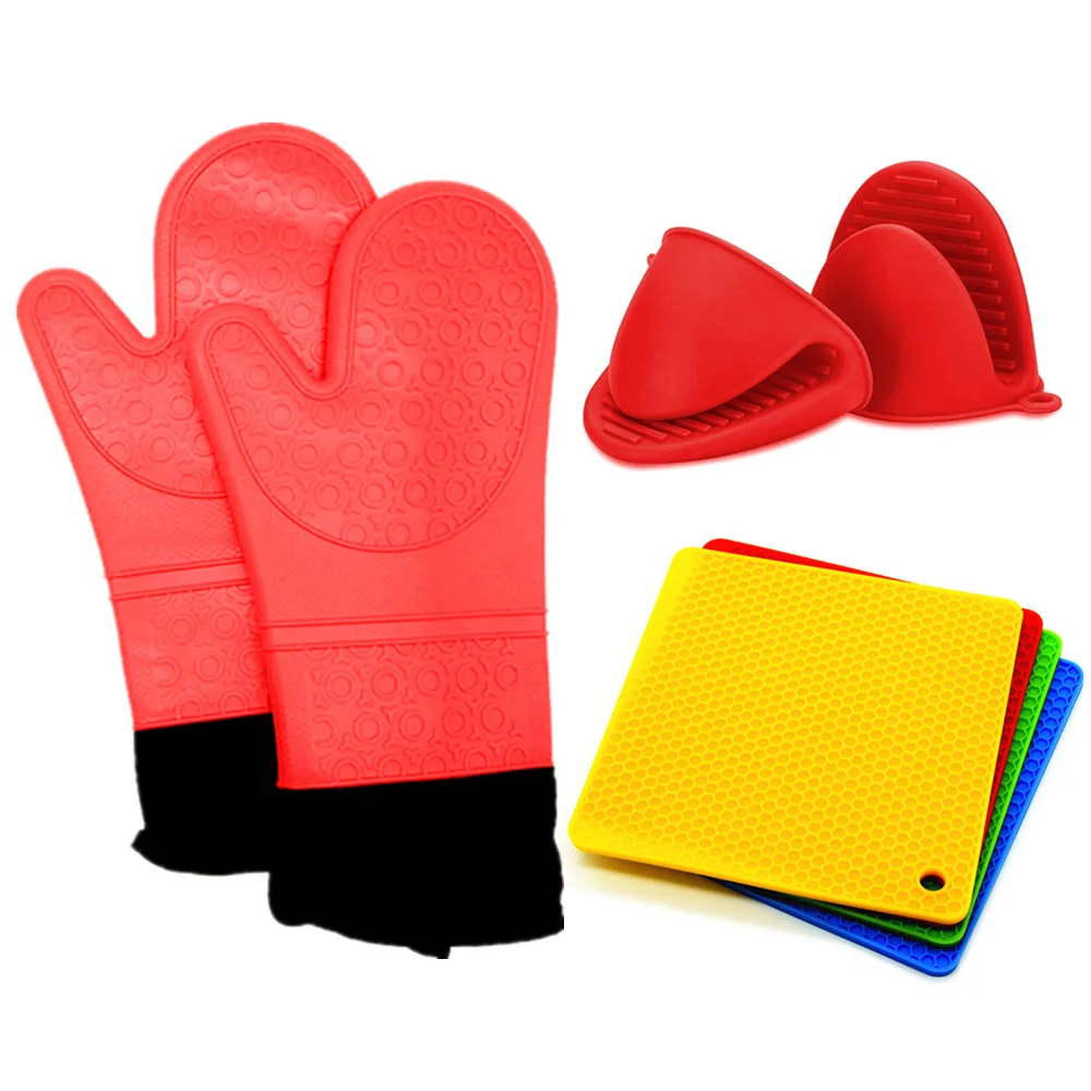 

Wholesale Kitchen Heat Resistant Long Oven Cotton Gloves Cooking Heat Insulation Silicone Oven Mitts and Pot Holders Set, Assorted colors