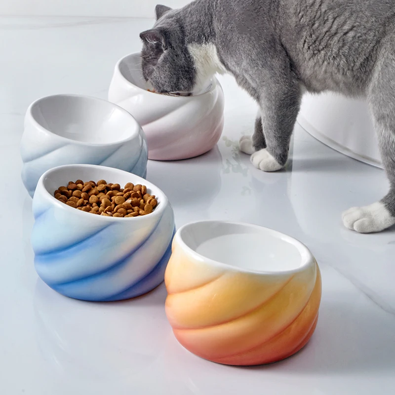 

Wholesale ceramic dog slow feeder ice cream shaped pet food bowl tilt chin dirty-prevent cat bowl, Customized color