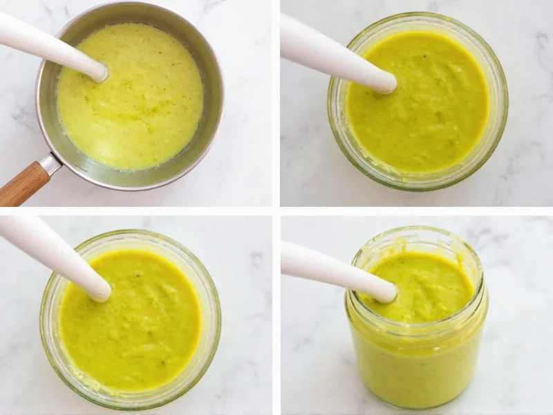 Step-by-step avocado oil mayonnaise preparation in glass jar