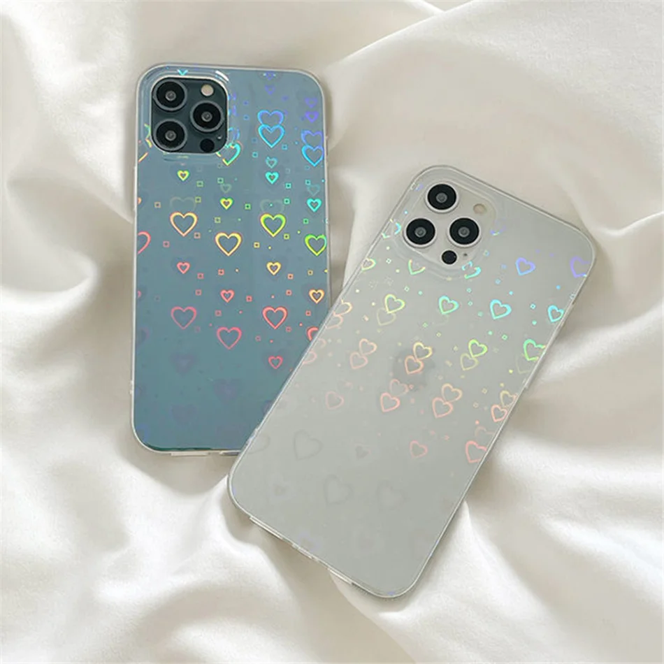 

Fashion Gradient Laser Love Heart Pattern Clear Phone Case For iPhone 11 12 Pro Max X XS XR 7 8 Plus SE 2020