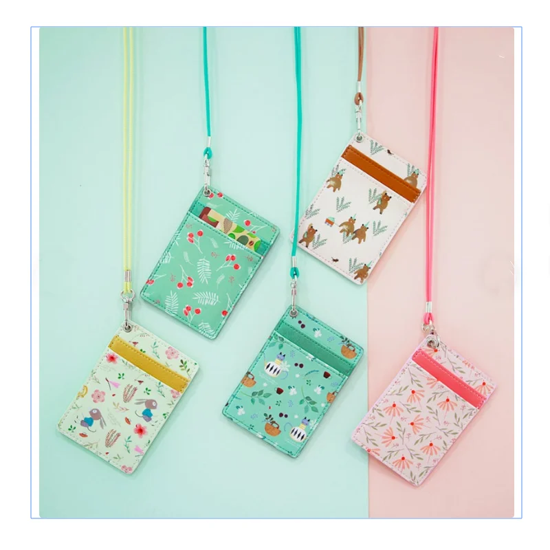 

Pu Cute Printing Transportation Card Holder Student id Card Holder Gift Office with Strap