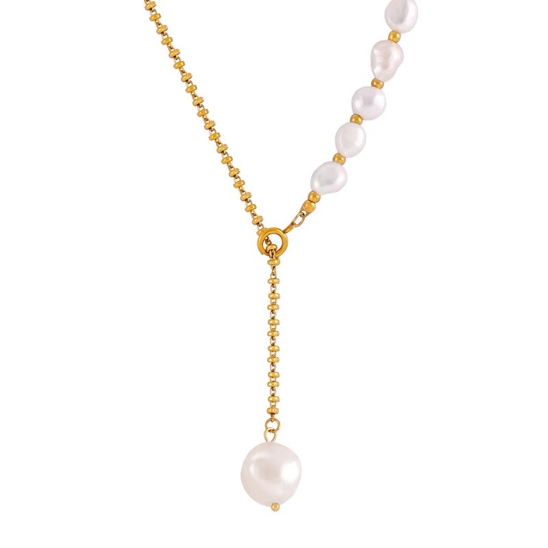 Exquisite Vintage 316L Stainless Steel Freshwater Pearl 18K Gold Plated Necklace for Women Daily Party Banquet