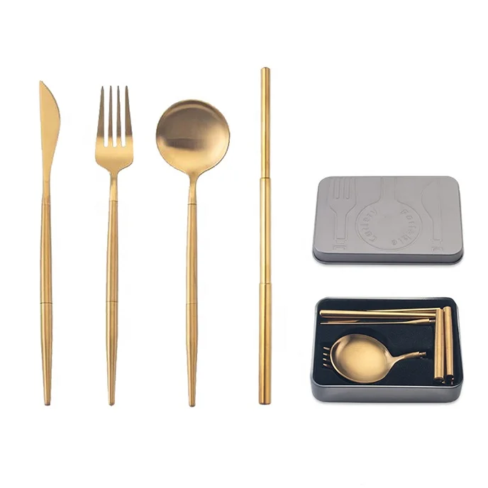 

3 in 1 Reusable Mini Pocket Sized Camping Portable Folding Spoon Fork Knife Chopstick Light Weight Cutlery Silverware Set, Copper