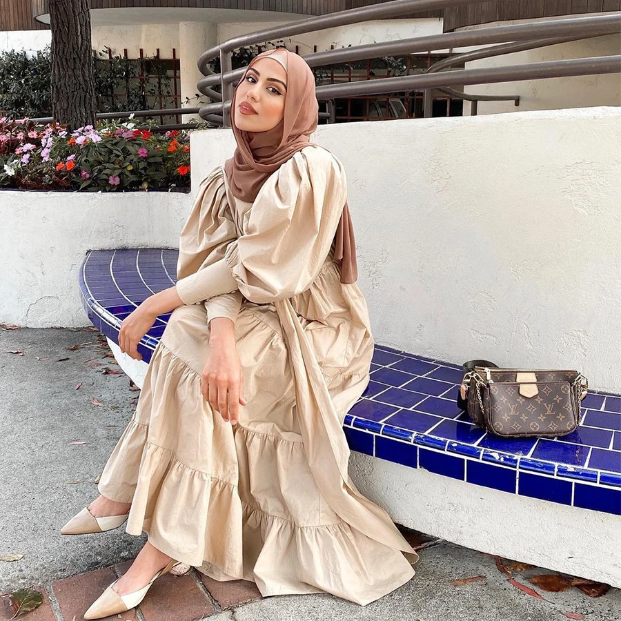 

Long Sleeve Solid Color Maxi Dress Muslim Women Dubai Turkey Modest Elegant Wear Wrap Front Dress, Purple,beige,customized