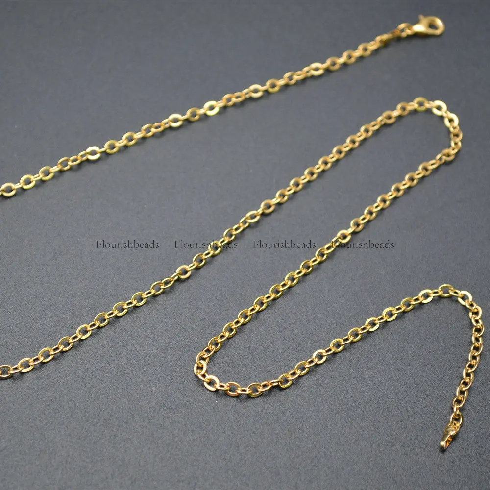 

3x4mm Circle Oval Long Necklace Chains 18k Gold Plating Jewelry Findings