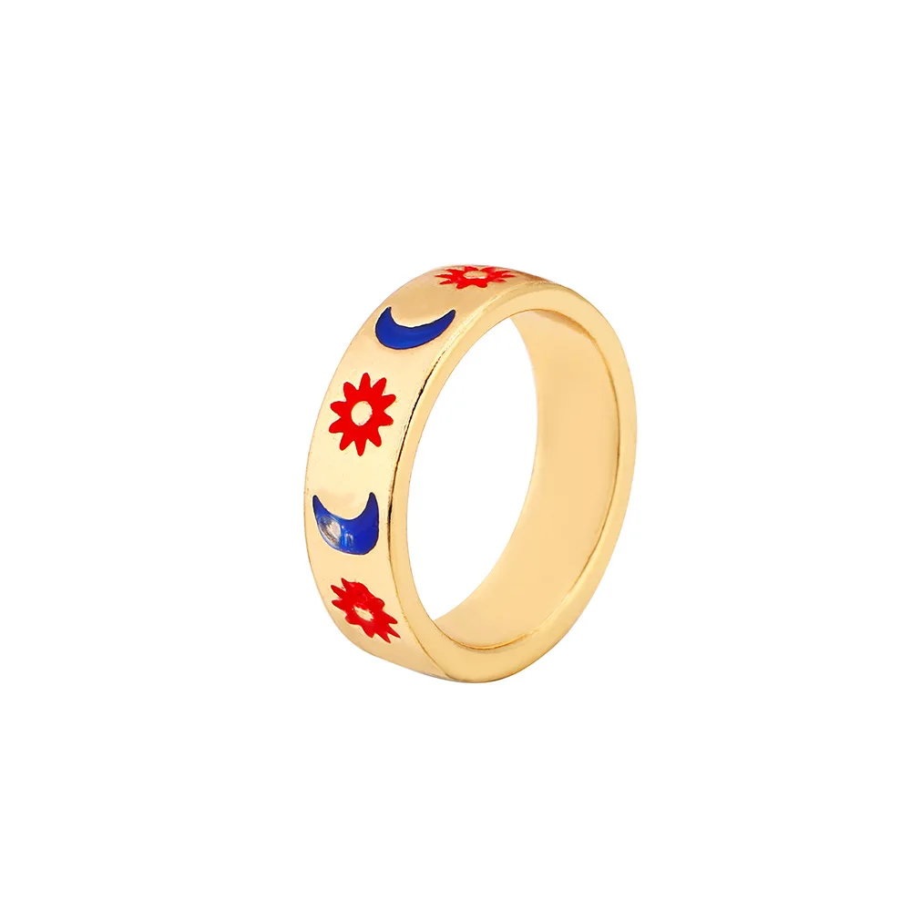 

Vintage Retro Red Black Solar Moon Band Rings Gold Plated Moon Sun Finger Rings For Women