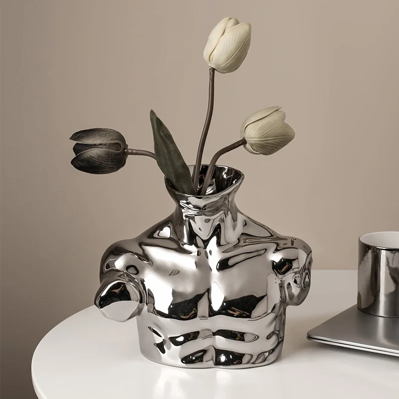 

Body Silver Electroplated Ceramic Vase Living Room Porch Home Decor Ornaments Modern Flower Arrangement Vase