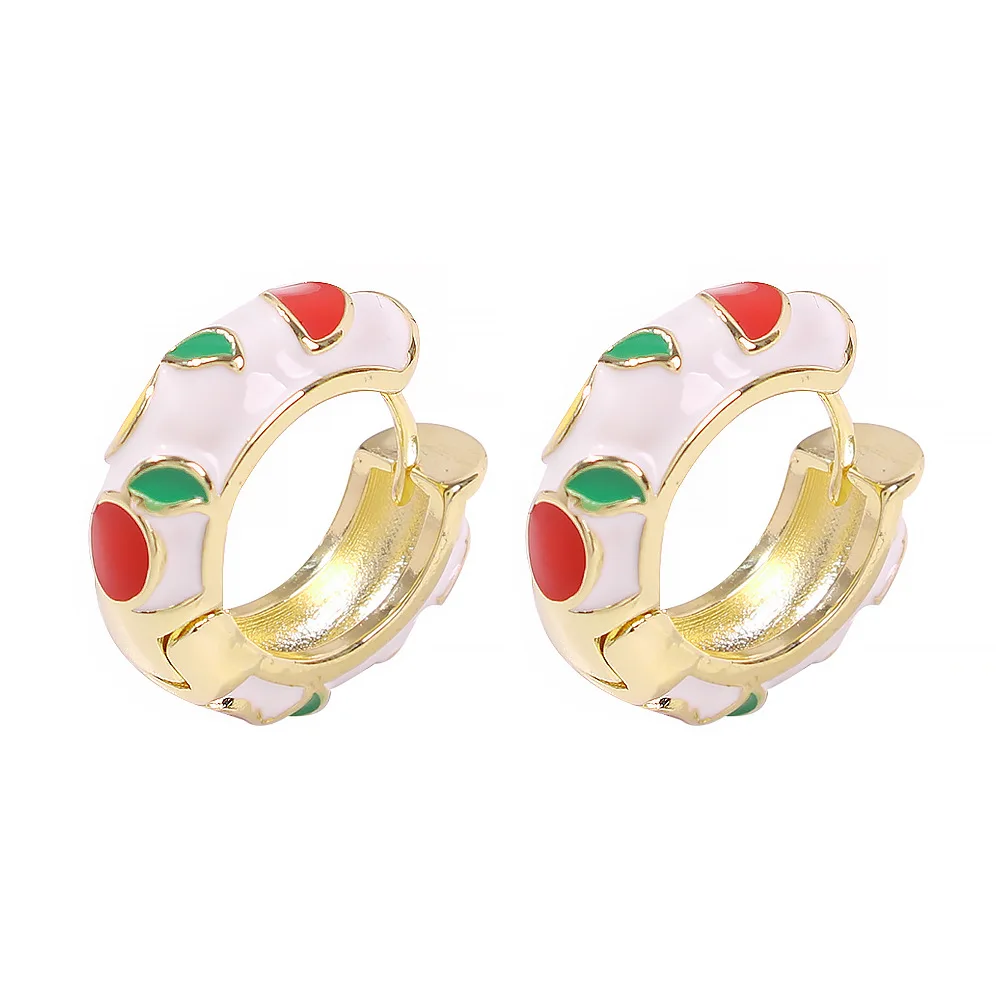 

Colorful Clip On Earrings Female Brass Round Ear Stud Gold Fruit Pattern Oil Drop Geometric Earring For Girls