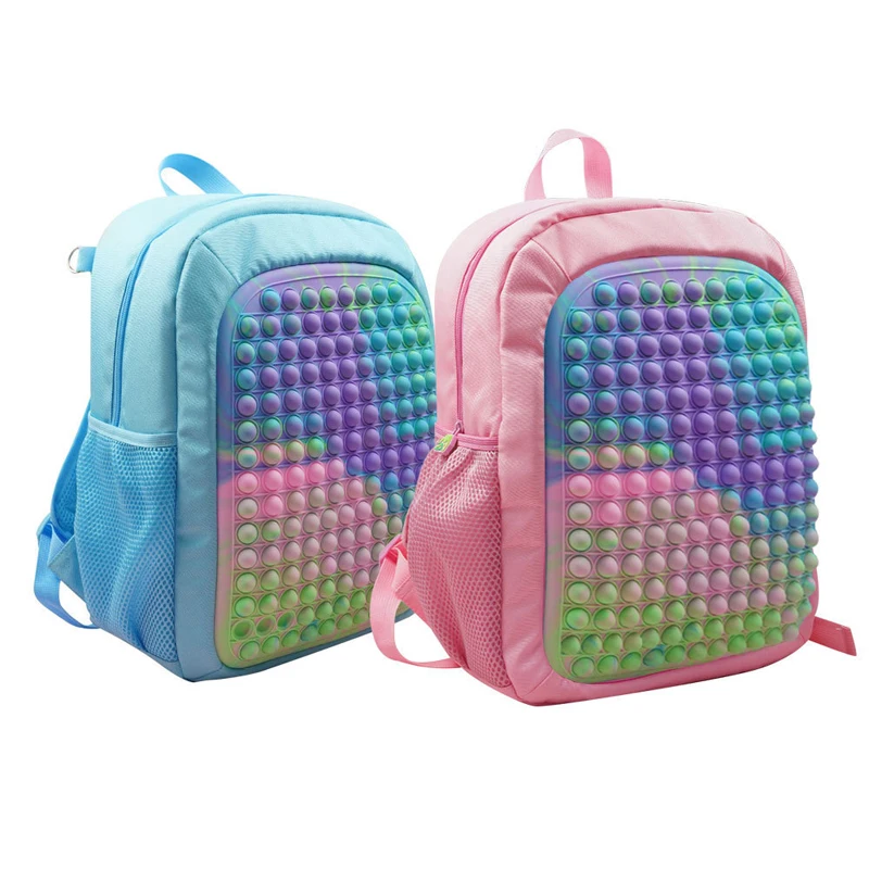 

2022 Hot Sale Push Bubble School Bags Backpack Children Silicone Rainbow Squeeze Sensory Toy Book Bag Fidget Backpack