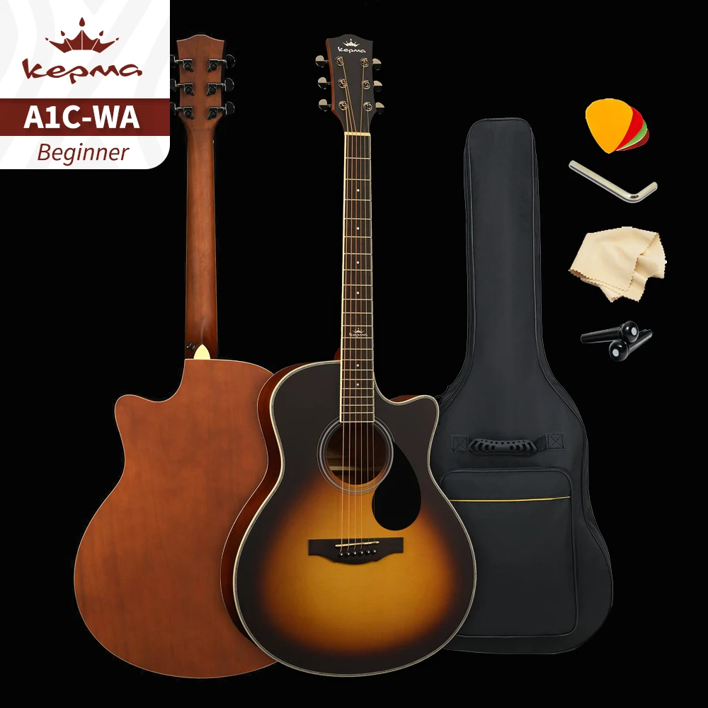 

Top Quality Natural  KEPMA A1C Solid wholesale price spruce for adults children practice Top Acoustic guitar, Sunset