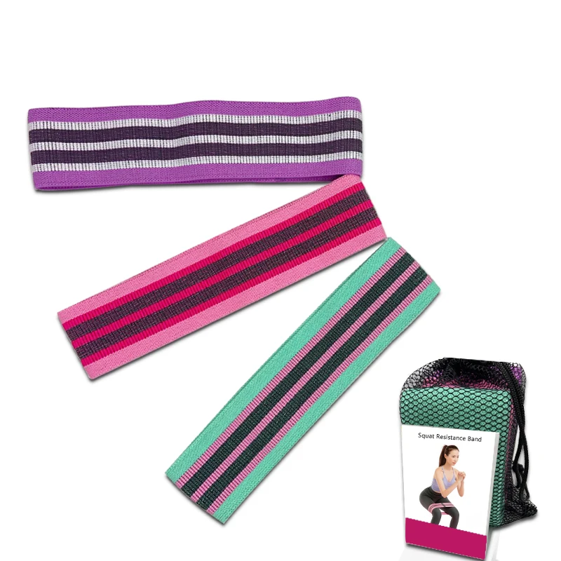 

Custom Logo Yoga Gym Exercise Fitness Elastic Hip Fabric Resistance Band set, 3 colors mixed