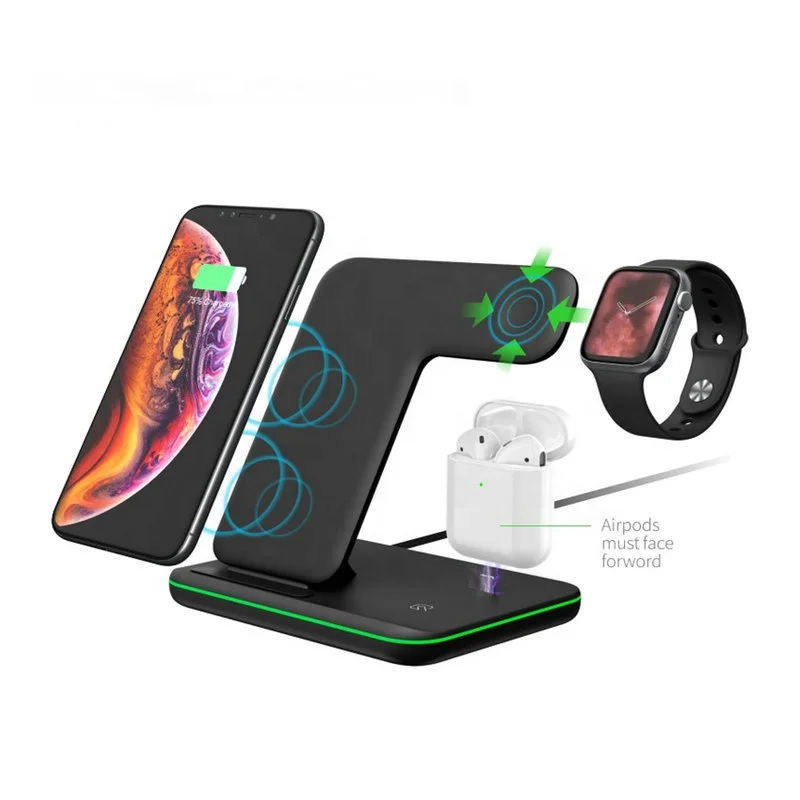 

2021 Amazon Hot Sell 15W Watch Earphone Wireless Charger CE FCC ROHS Certificated Z5 3 In 1 Mobile Phone Wireless Charger Stand, White, black
