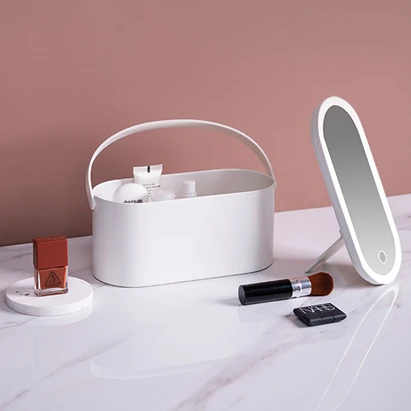 

Wholesale Portable Personal Beauty LED Mirror Makeup Box Brightness Electric LED Makeup Mirror Box Light Up Mirror Cosmetic Box, White/pink