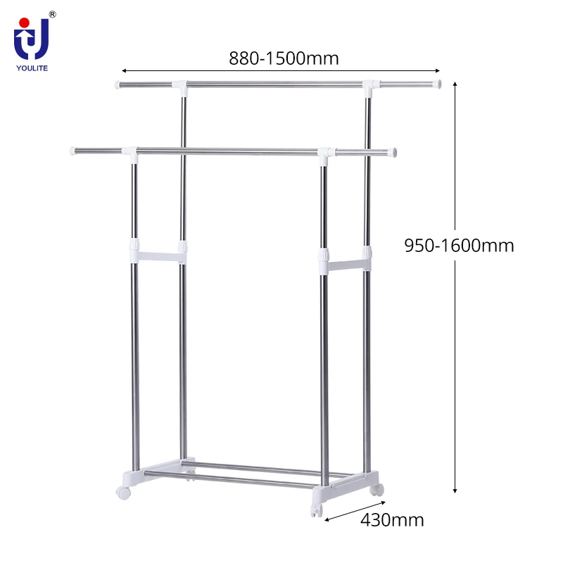 
Youlite Cmetal Stand Double Pole Stainless Steel Clothes Drying Laundry Garment Hanger Clothesline Racks 