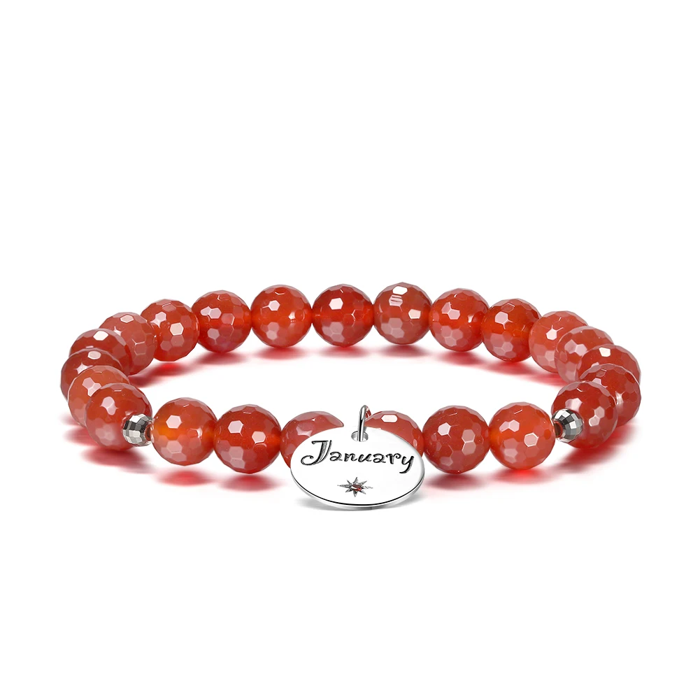 

RINNTIN GMB01 New Arrivals 925 Sterling Silver 8mm Faceted Natural Red Agate Beads Stretch Bracelet