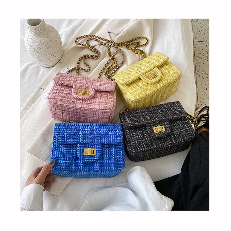 

Chains Small Handbags For Women Designer Messenger Bolsa Fashion Mini Lock Purse Female Diamond Lattice Crossbody Bag Tweed Sac