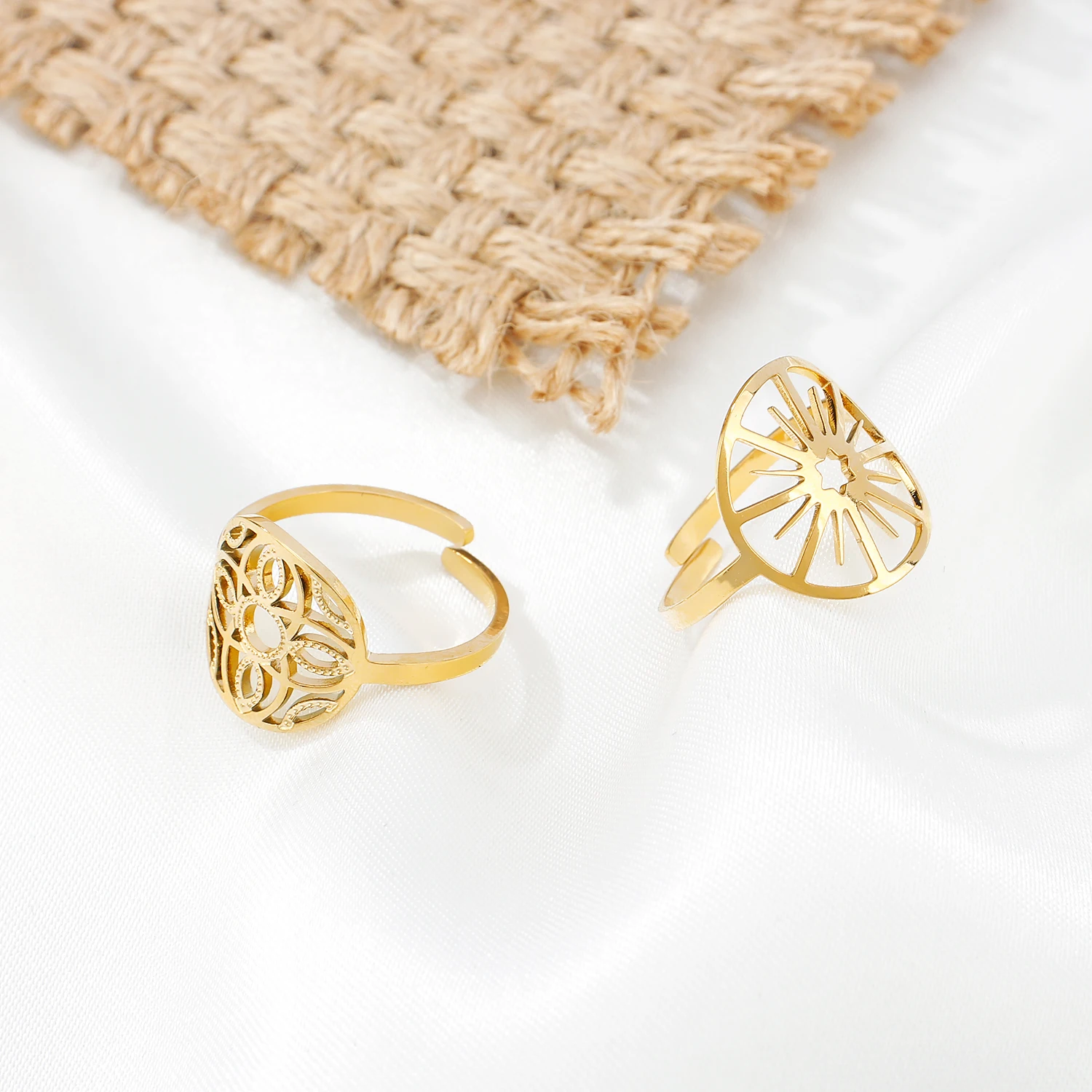

Trendy Stainless Steel Open Size Adjustable Unisex Gold Ring For Women