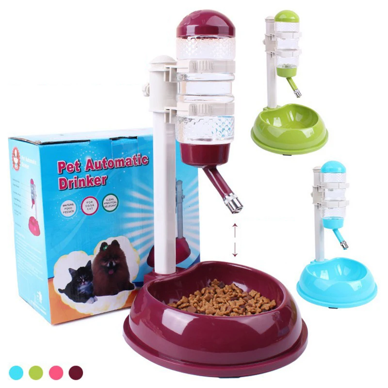 

Manufacturer wholesale ABS detachable adjustable multi colors dog pet automatic drinker eat set, Pink,blue,green,purple red