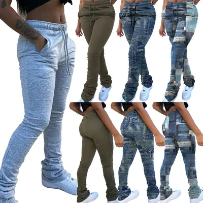 

2021 new arrivals trending products Casual stacked joggers pants sweat pants women stacked joggers pants with side pockets, As picture or customized make