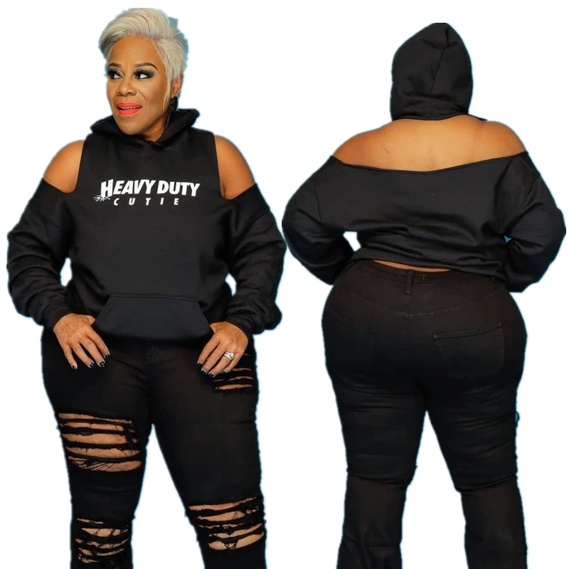 

Dropshipping plus size women long sleeve casual sport hoodie loose off the shoulder hoodie sweaterfor women, 2 colors