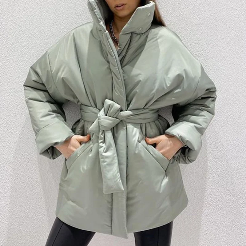 

Collected Waisted Women Parkas Solid Simple Cotton Puff Jackets Female Ladies