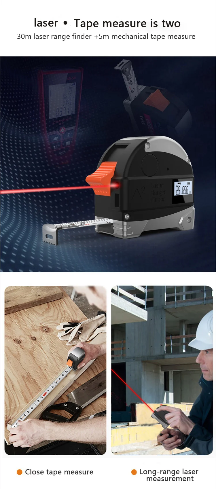 USB Charging Digital Display High Precision Steel Tape Measure Cacoffay 30M Laser Rangefinder 5M Tape Measure 
