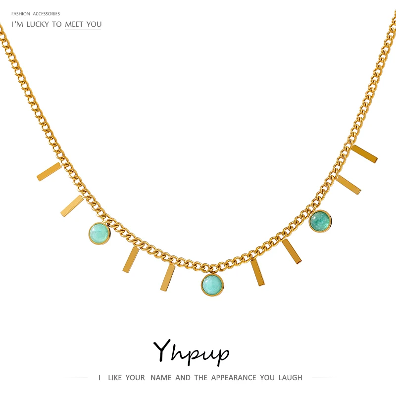 

Yhpup Fashion 18K Gold Plated Chain CZ Necklace 2021 Summer Zircon Jewelry 316L Stainless Steel Collar Necklace