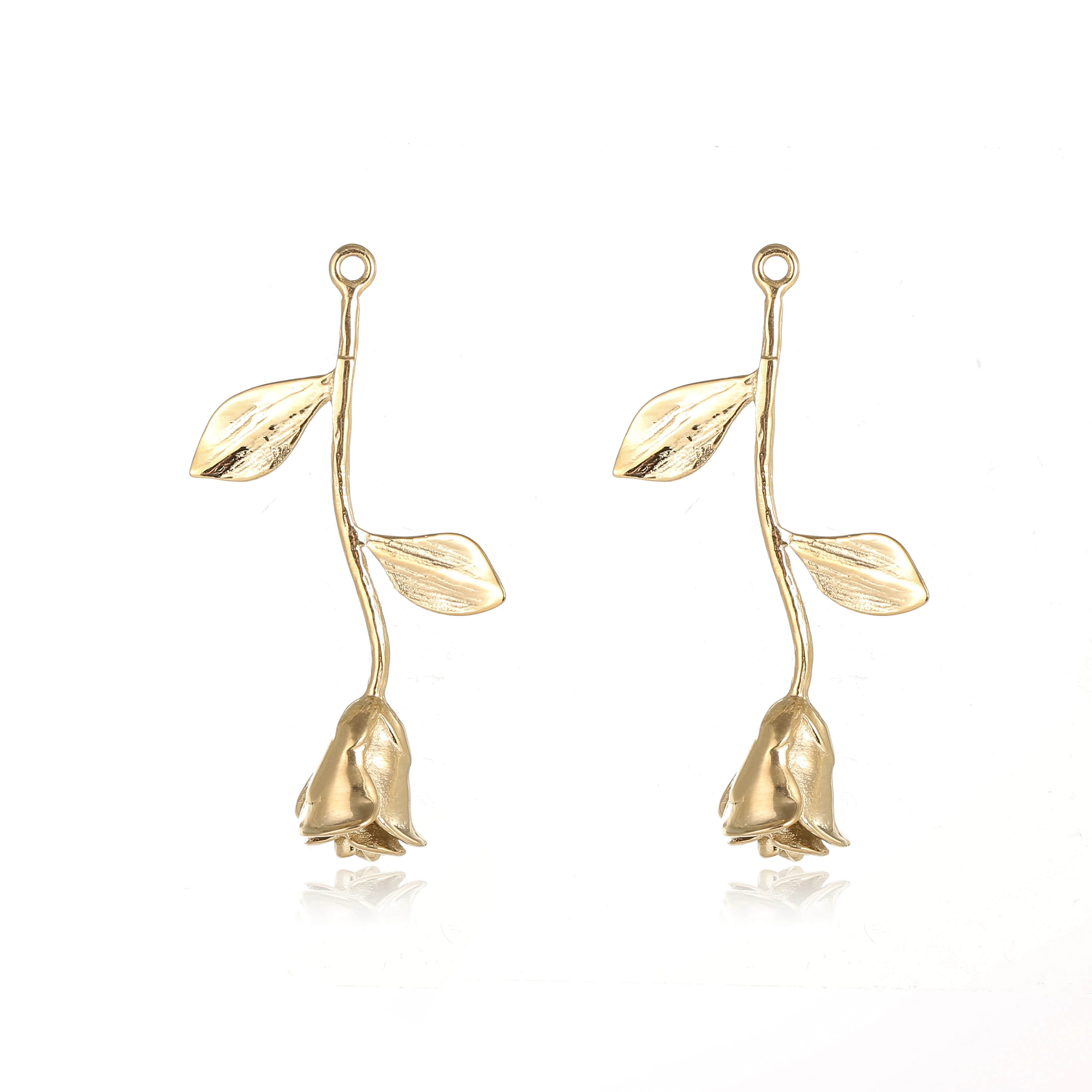 

Whosale 2021 Gold Color Stainless Steel Inverted Mini Rose Charms Gold Plated Flower Pendant