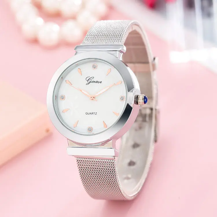 

Stainless Steel Mesh Strap Ultra-thin Watch Silver Women Dress Casual Round Dial Watch Luxury Women's Quartz Watch
