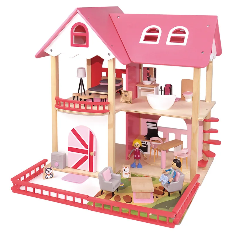 

Hotsale Toys For Children Diy Doll House casa Miniature Dollhouse With Furniture Dollhouses Toy Birthday Gifts PINK LOFT