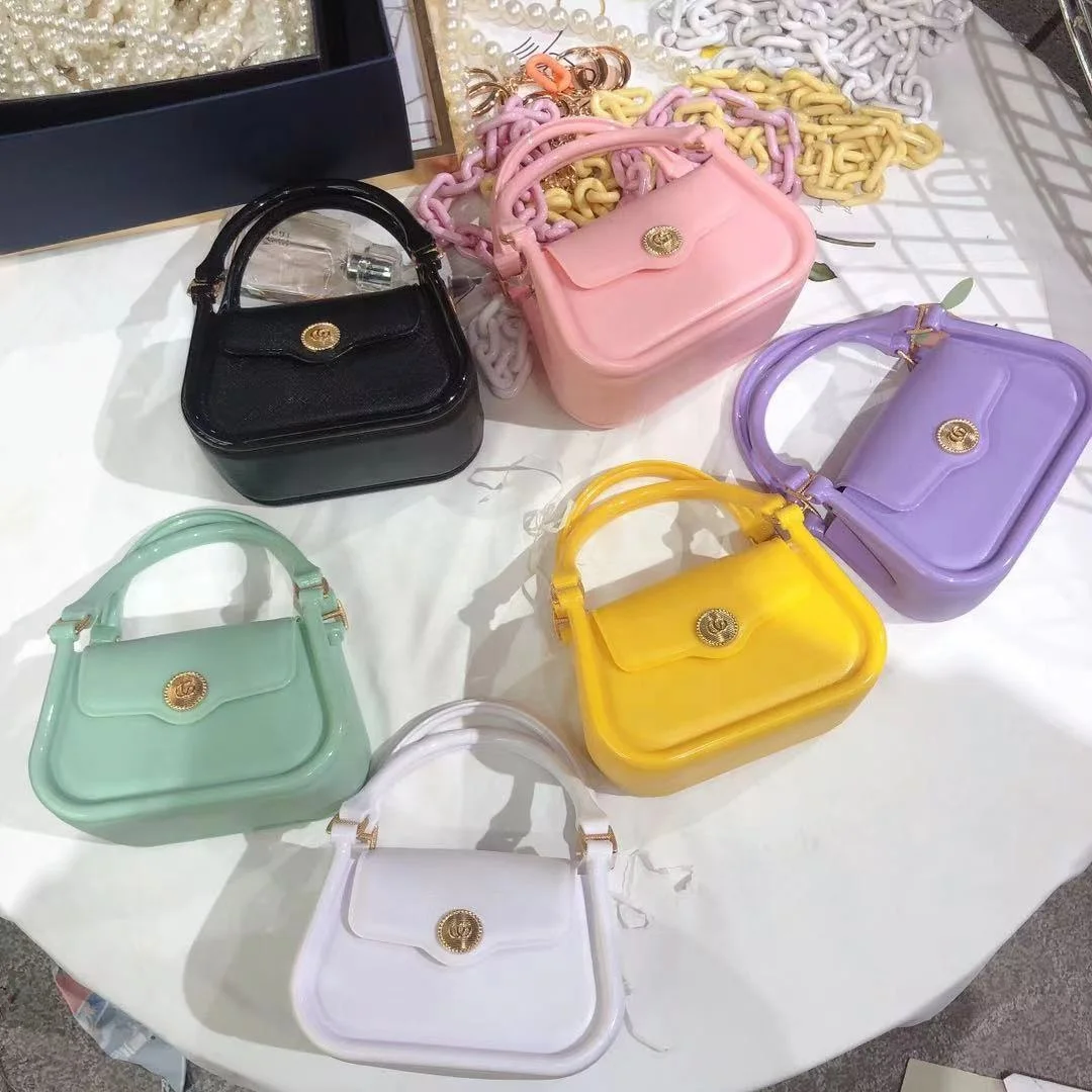 

Fashion Women Summer Luxury Branded Chain Shoulder Pvc Jelly Tote Bag Candy Handbag