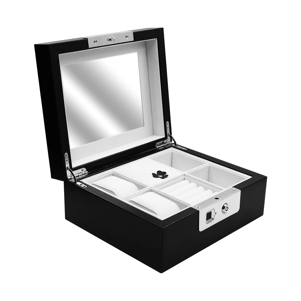 

Wholesale Fingerprint Luxury Valentines Jewelry Necklace Ring Packaging Box Set White Mini Drawer Wood Jewelry Boxes With Key