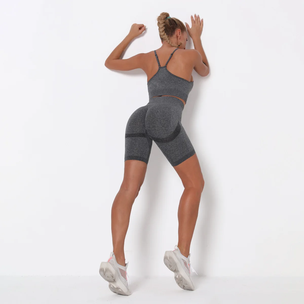 

women custom logo ombre seamless yoga set high quality sportive bra crop top biker shorts workout sets, Customized colors