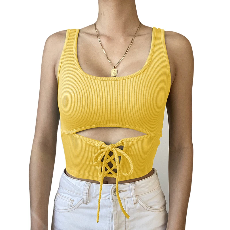 

Summer Women's New New 2021 cross border sexy slim U-neck waist cut-out strap vest, 3 colors